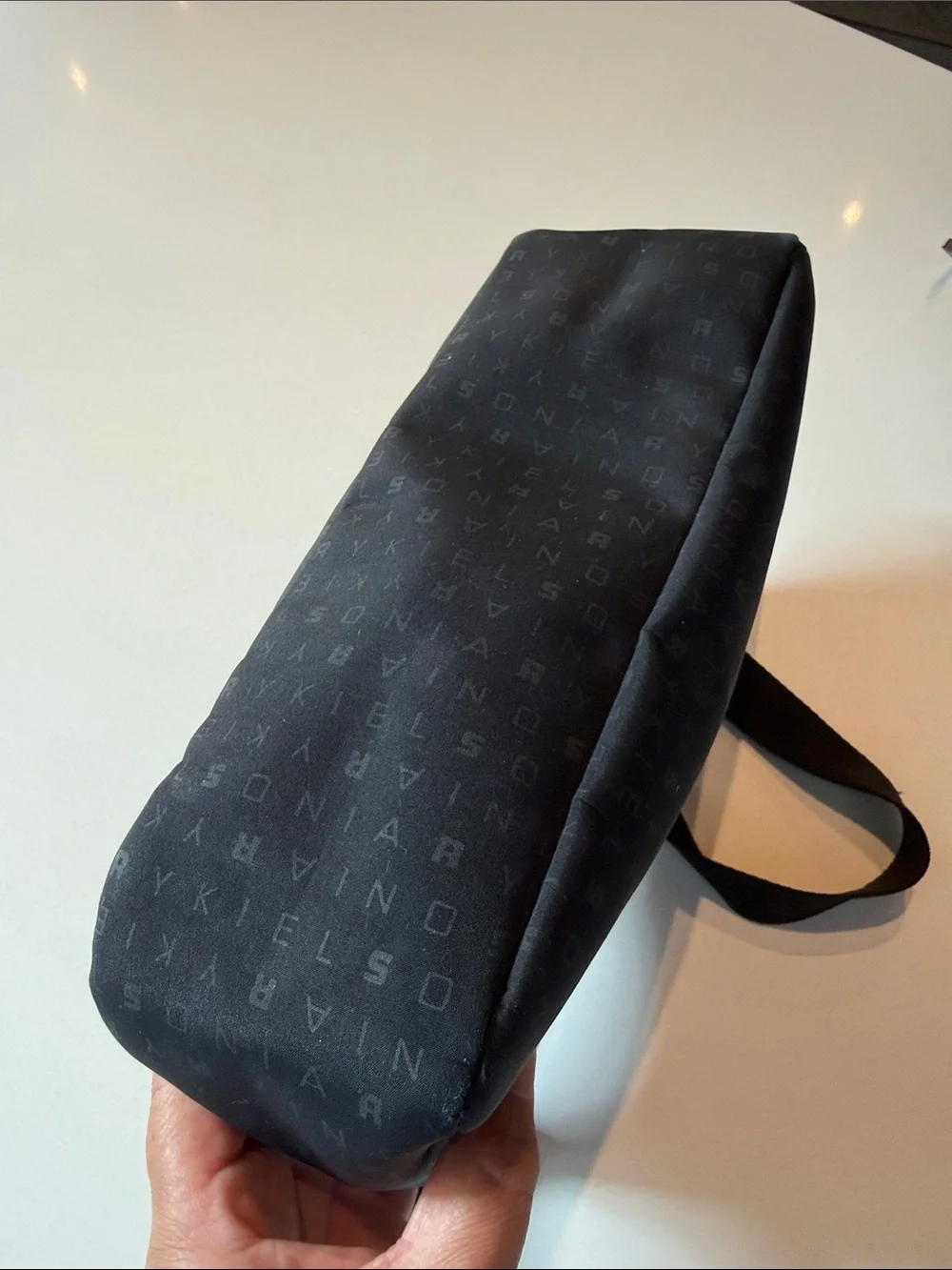 Sonia Rykiel Nylon Shoulder Bag, Monogrammed Pattern, Adjustable Strap, Black